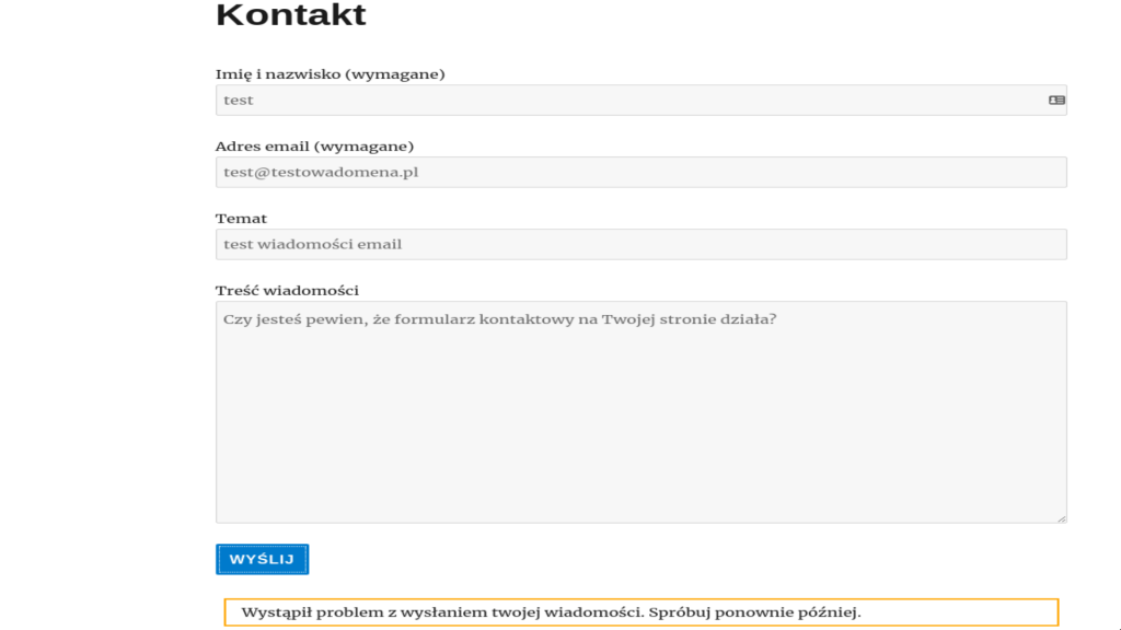 błąd wysyłania wiadomości wordpress